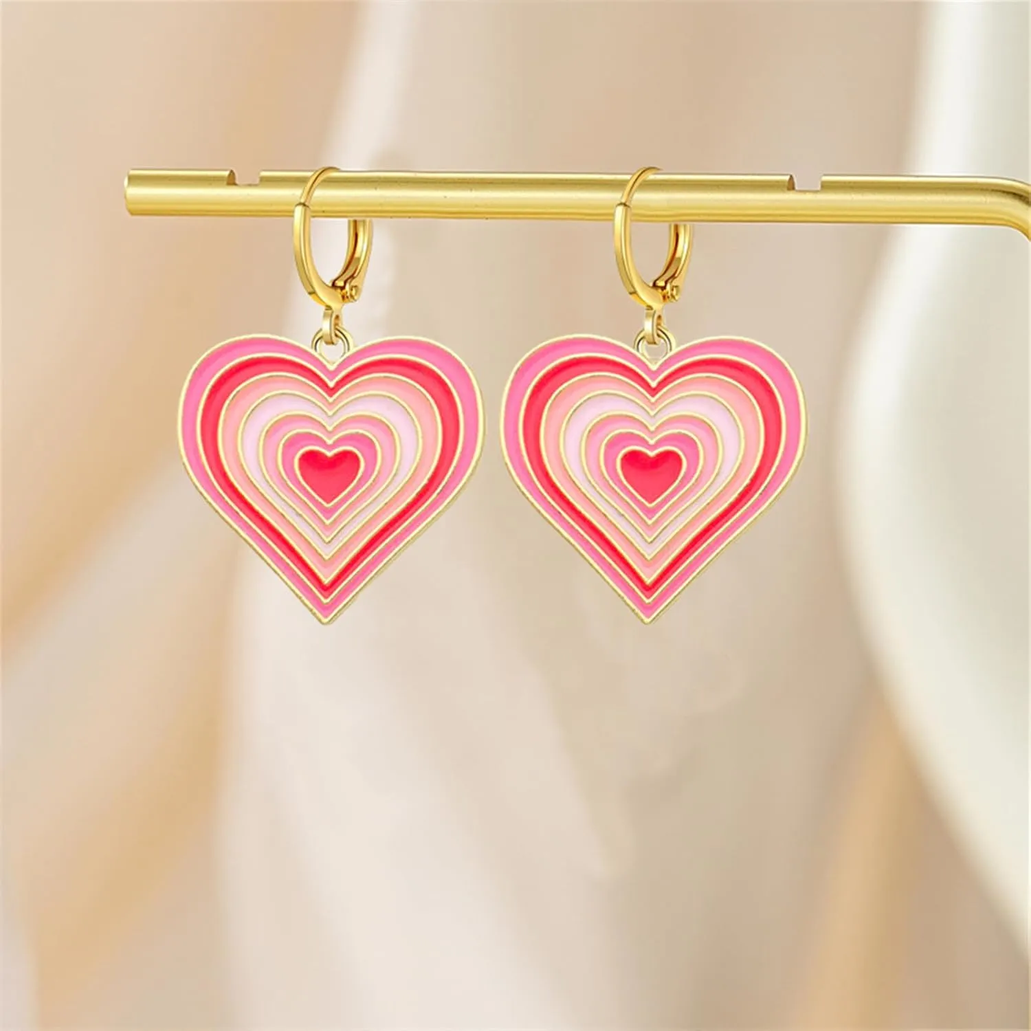 Dreuyet Valentines Day Earrings Love Heart Earrings for Women Red Pink Unique Enamel 14K Gold Plated Y2K Love Heart Dangle Huggie Hoop Earrings Statement Earrings Valentines Day Gifts