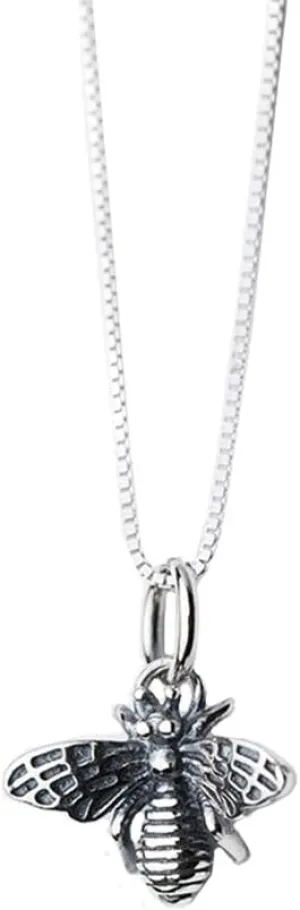 Dtja Vintage Bee Necklace for Women Girls Men 925 Sterling Silver Oxidized Charm Bumblebee Honeybee Pendant Choker Necklaces Adjustable Box Chain 18 inches Fashion Punk Retro Jewelry
