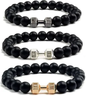 Dumbbell Bracelet For Men Women, 8mm Natural Lava Rock Stone Beaded Gym Weighted Elastic Blessing Bracelets Fashion Charm Jewelry Gifts