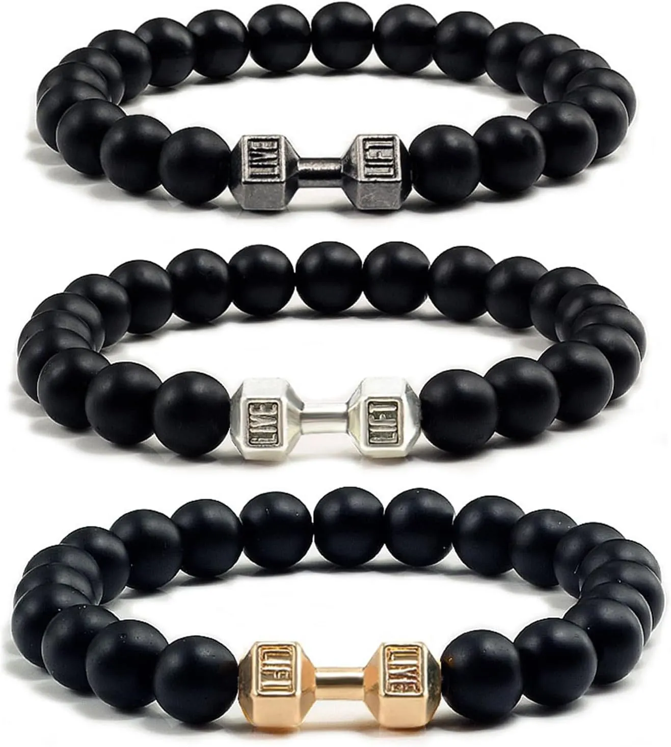 Dumbbell Bracelet For Men Women, 8mm Natural Lava Rock Stone Beaded Gym Weighted Elastic Blessing Bracelets Fashion Charm Jewelry Gifts