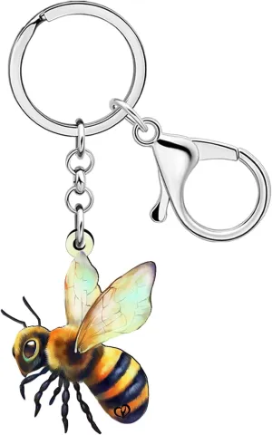 DUOWEI Acrylic Cute Bumblebee Honey Bee Keychain Key Ring Accessories Funny Bee Gifts for Women Girls Car Keys Wallet Charms