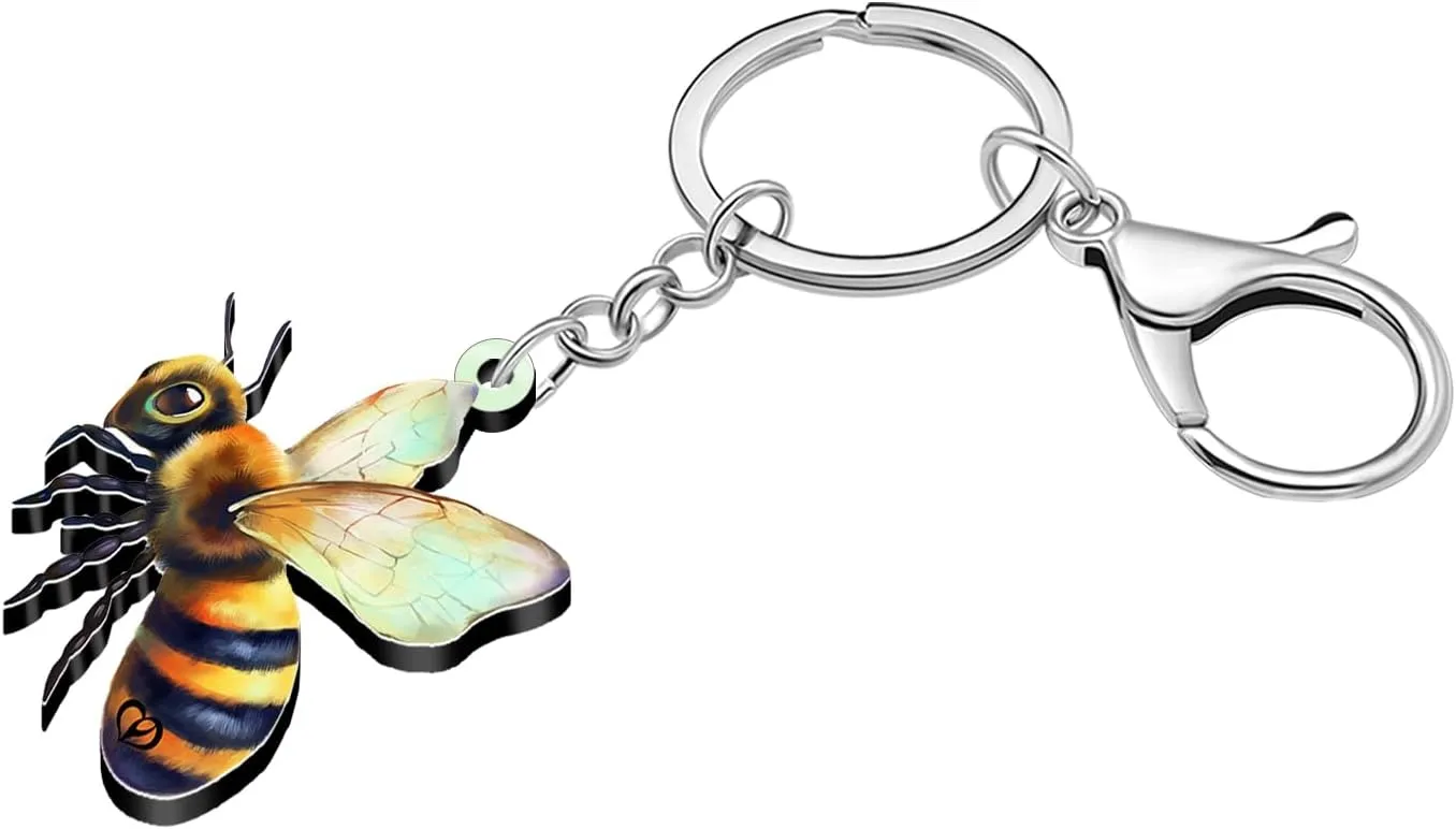 DUOWEI Acrylic Cute Bumblebee Honey Bee Keychain Key Ring Accessories Funny Bee Gifts for Women Girls Car Keys Wallet Charms