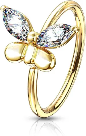 Dynamique CZ Butterfly Bendable Nose Cartilage Hoop Rings (Sold Per Piece)