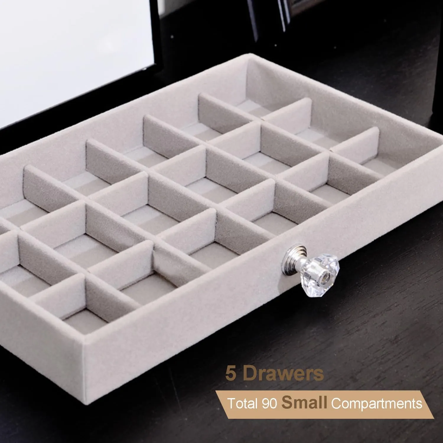 Earring Box Holder Organizer Display Case, Clear Velvet Jewelry Storage Tray Organizer for Earring Ring Stud (Grey - 5 Drawers)