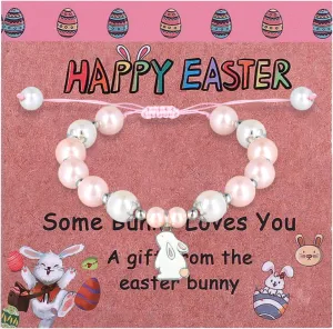 Easter Bracelet, Adjustable Rabbit Beaded Bracelet for Girls Cute Easter Bunny Jewelry Rabbit Bead Bracelets Easter Basket Stuffers Gifts for Women, Teens