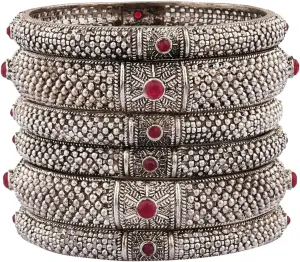 Efulgenz Oxidized Jewellery Antique Boho Bohemian Retro Vintage Bracelet Bangle Set Jewellery for Women (6 Pcs) Size-2.8