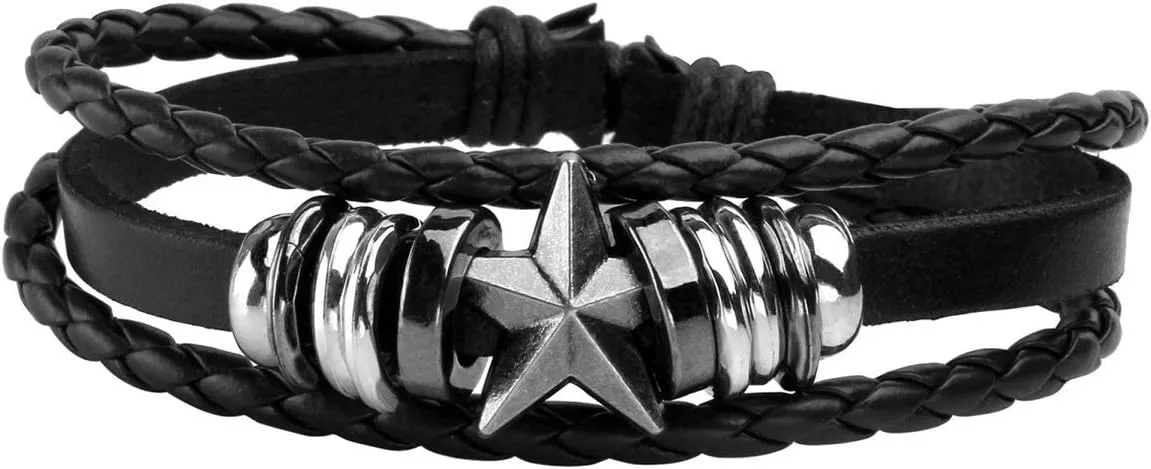 Eigso Black Leather Punk Bracelet Set for Men Women Classic Vintgae Studded Spikes 80s Cuff Bracelets for Man Woman