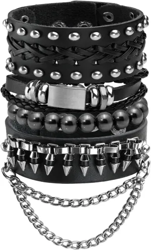 Eigso Punk Leather Studded Bracelets for Men Women Classic Retro 80s Spikes Rivets Cuff Wristbands for Man Woman