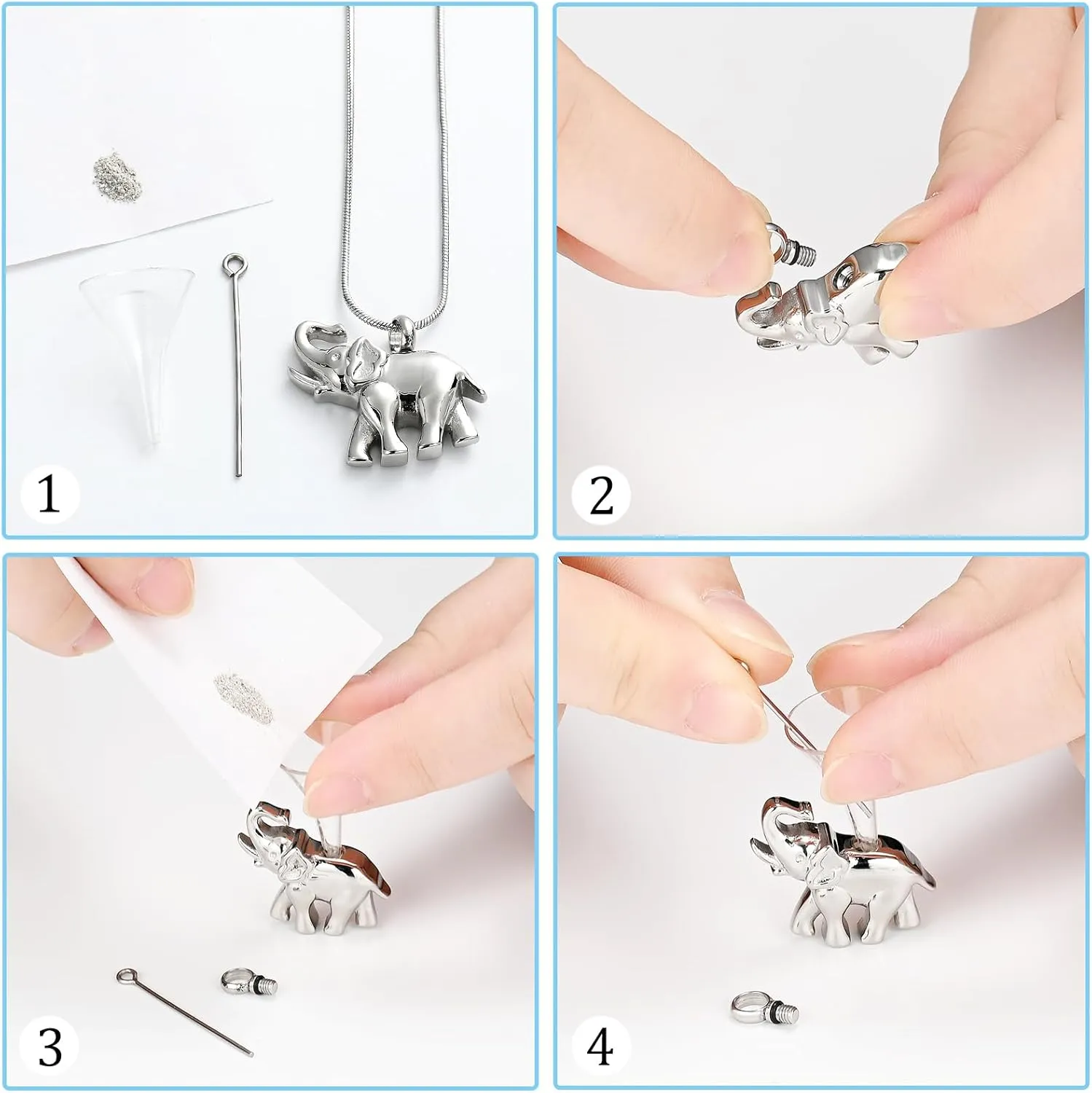 Elephant Urn Necklace for Ashes Animal Cremation Jewelry for Women Men Stainless Steel Memorial Necklaces Ash Holder for Human Pets Keepsake Jewelry for Loved Ones with Fill Tool