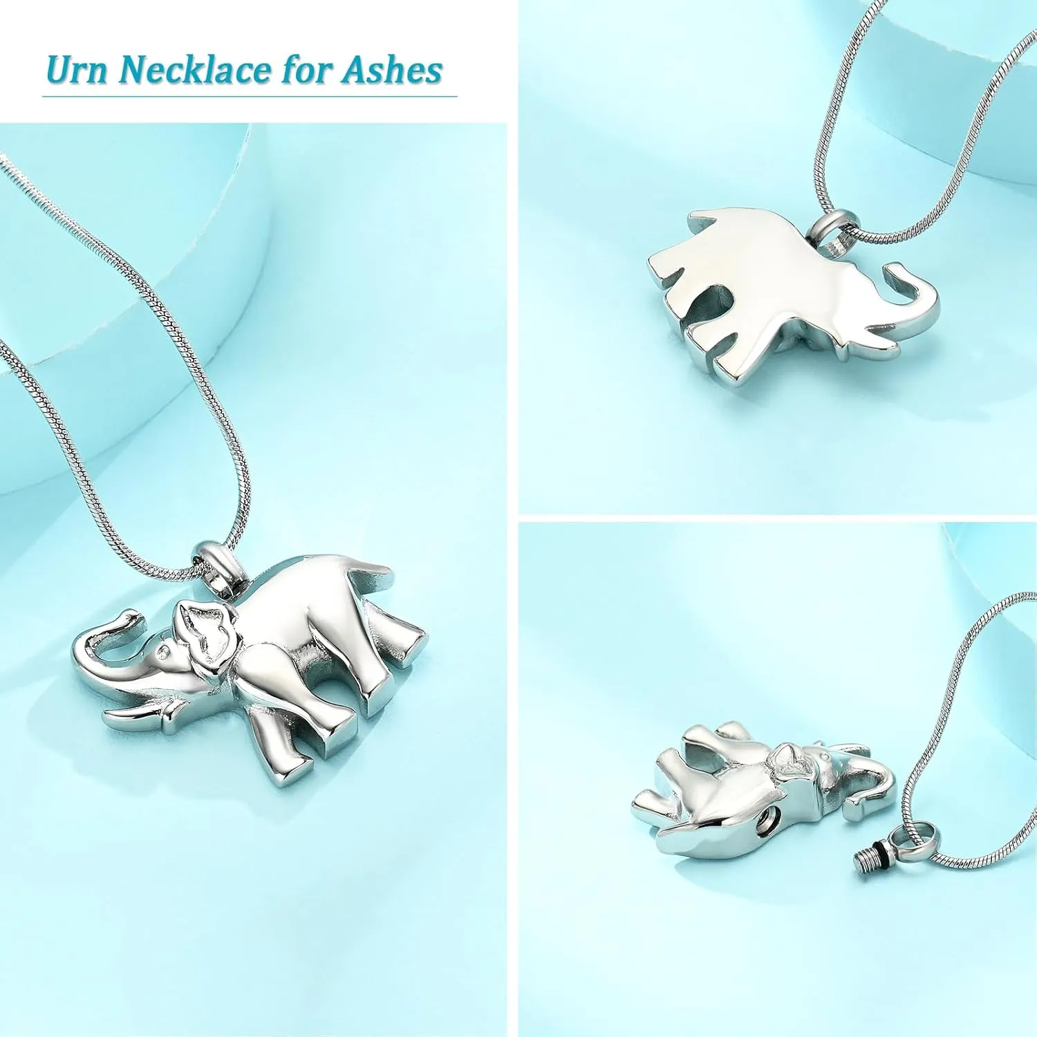 Elephant Urn Necklace for Ashes Animal Cremation Jewelry for Women Men Stainless Steel Memorial Necklaces Ash Holder for Human Pets Keepsake Jewelry for Loved Ones with Fill Tool