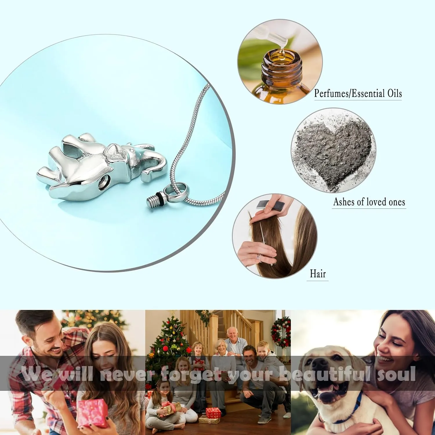 Elephant Urn Necklace for Ashes Animal Cremation Jewelry for Women Men Stainless Steel Memorial Necklaces Ash Holder for Human Pets Keepsake Jewelry for Loved Ones with Fill Tool
