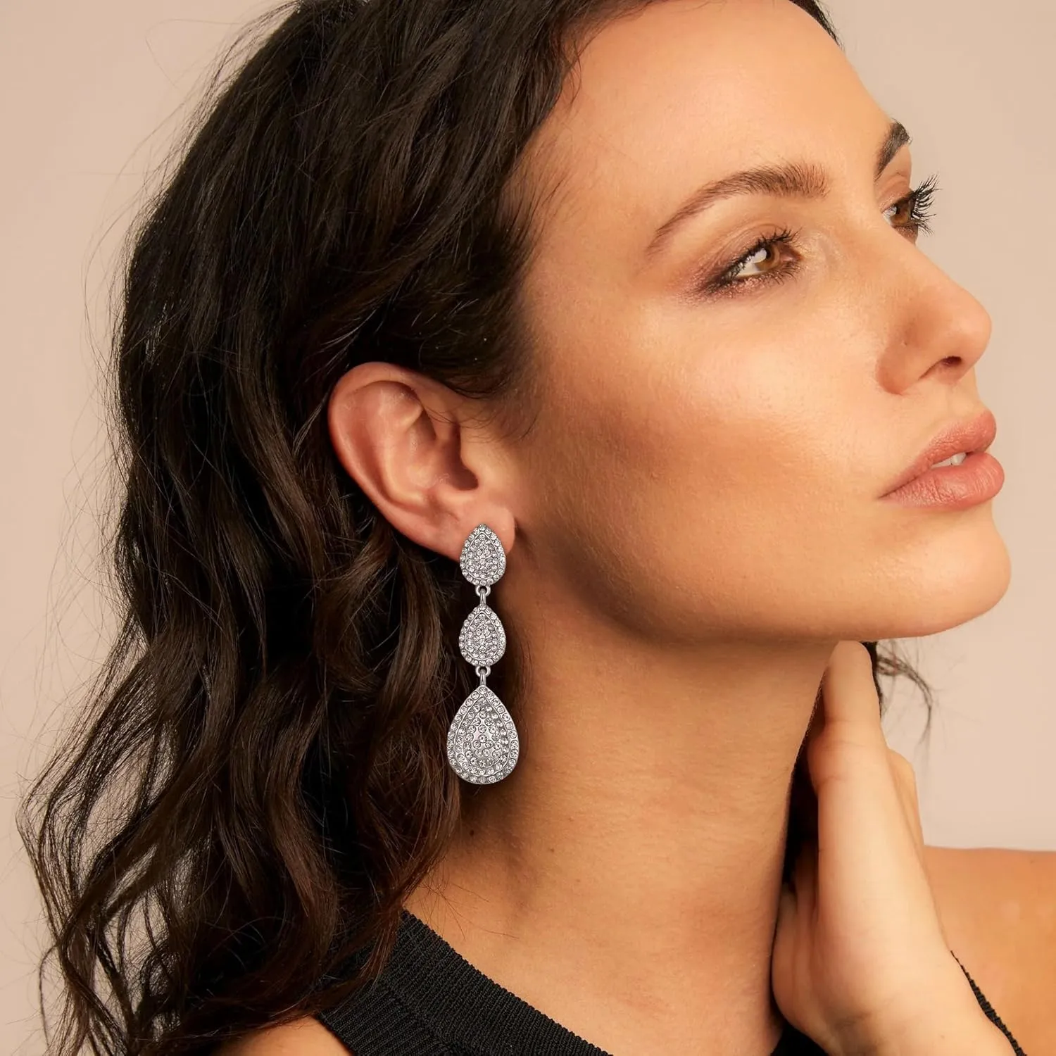 EleQueen Dainty Dangle Teardrop Crystal Earrings for Women, Rhinestone Dangling Waterdrop Bridal Costume Jewelry Gift for Brides Bridesmaid