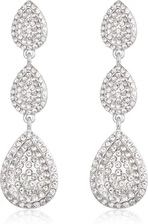 EleQueen Dainty Dangle Teardrop Crystal Earrings for Women, Rhinestone Dangling Waterdrop Bridal Costume Jewelry Gift for Brides Bridesmaid
