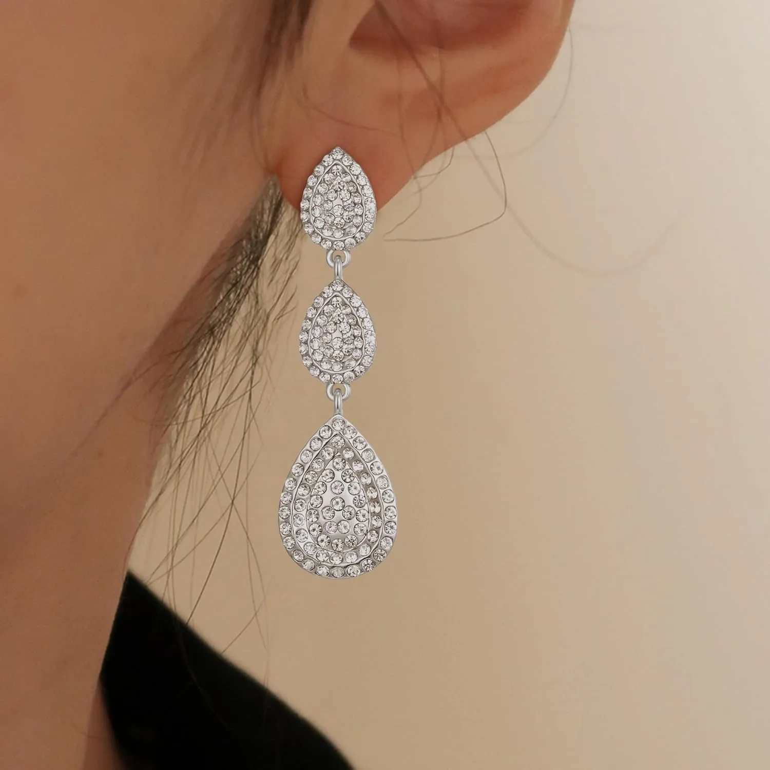EleQueen Dainty Dangle Teardrop Crystal Earrings for Women, Rhinestone Dangling Waterdrop Bridal Costume Jewelry Gift for Brides Bridesmaid