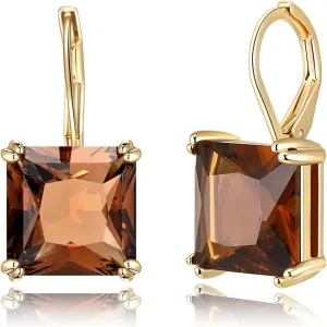 EleQueen Princess Cut Dangle Hoop Earrings for Women, Gold Plated Brass Crystal Rhinestone Drop Earrings Jewelry Gift for Wedding Costume Party