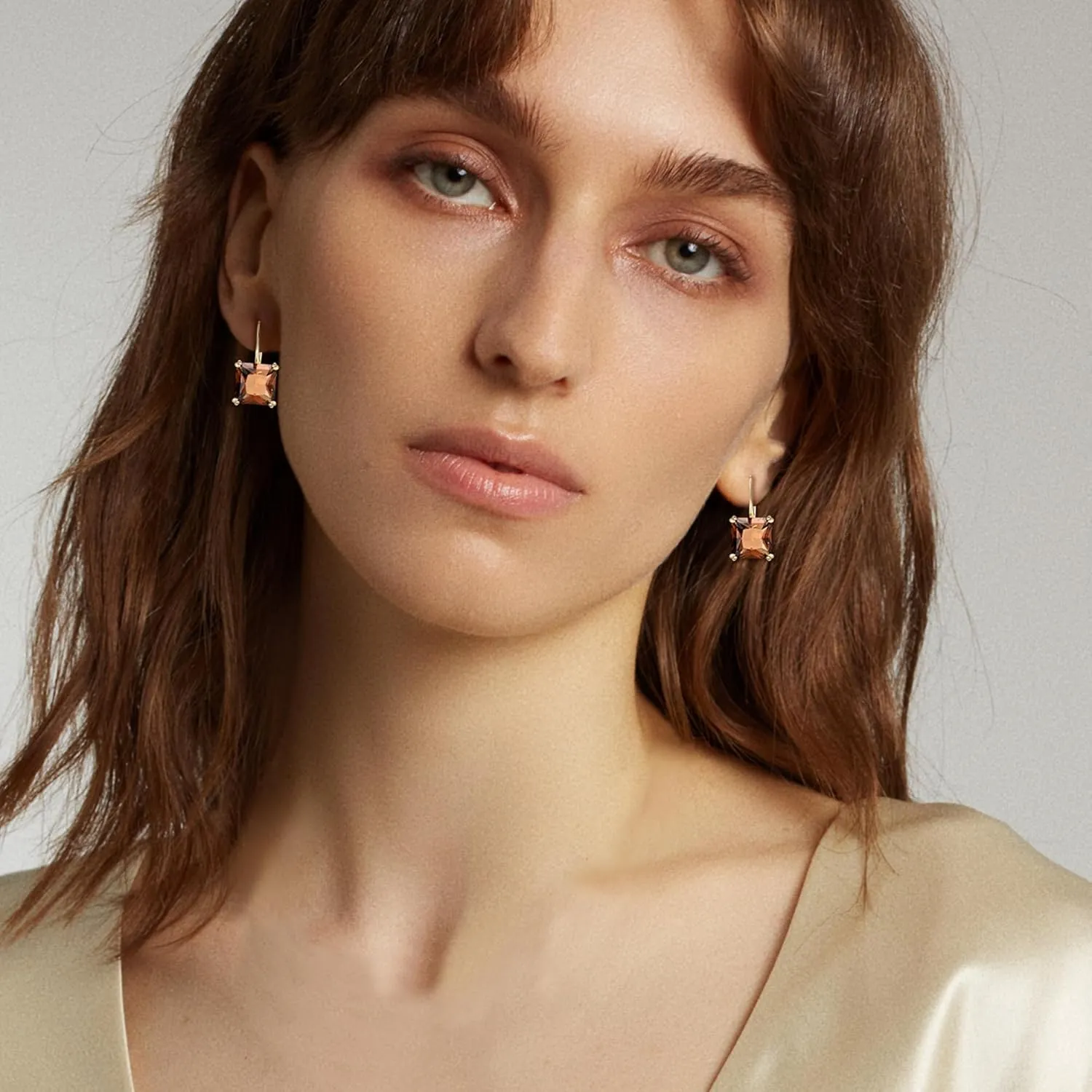 EleQueen Princess Cut Dangle Hoop Earrings for Women, Gold Plated Brass Crystal Rhinestone Drop Earrings Jewelry Gift for Wedding Costume Party