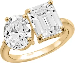 Emerald & Oval Cut Toi et Moi Ring for Women 14K Yellow Gold, Platinum Plated 925 Sterling Silver Engagement Cocktail Double Stone Ring Band | Cubic Zirconia CZ Simulated Diamond