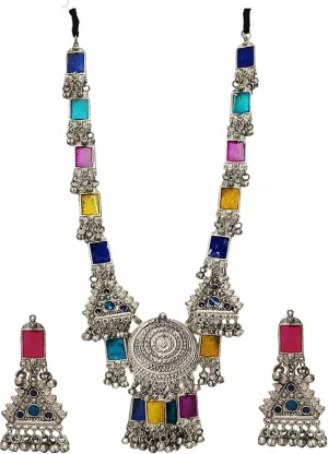 Ethnic Designer Traditional Indian Afghani Antique Silver Oxidized Matt Finish Long Necklace Earrings Jewelry Women