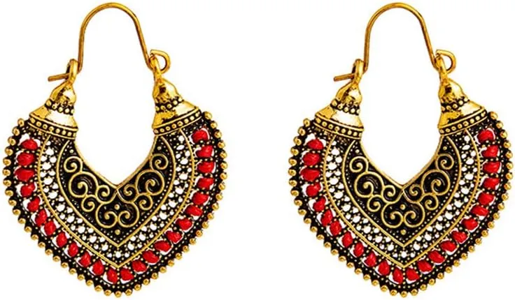 Ethnic Style Earrings Retro Bohemian Turquoise Tassel Gypsy Tribal Ethnic Dangle Earrings for Women Vintage Jewelry