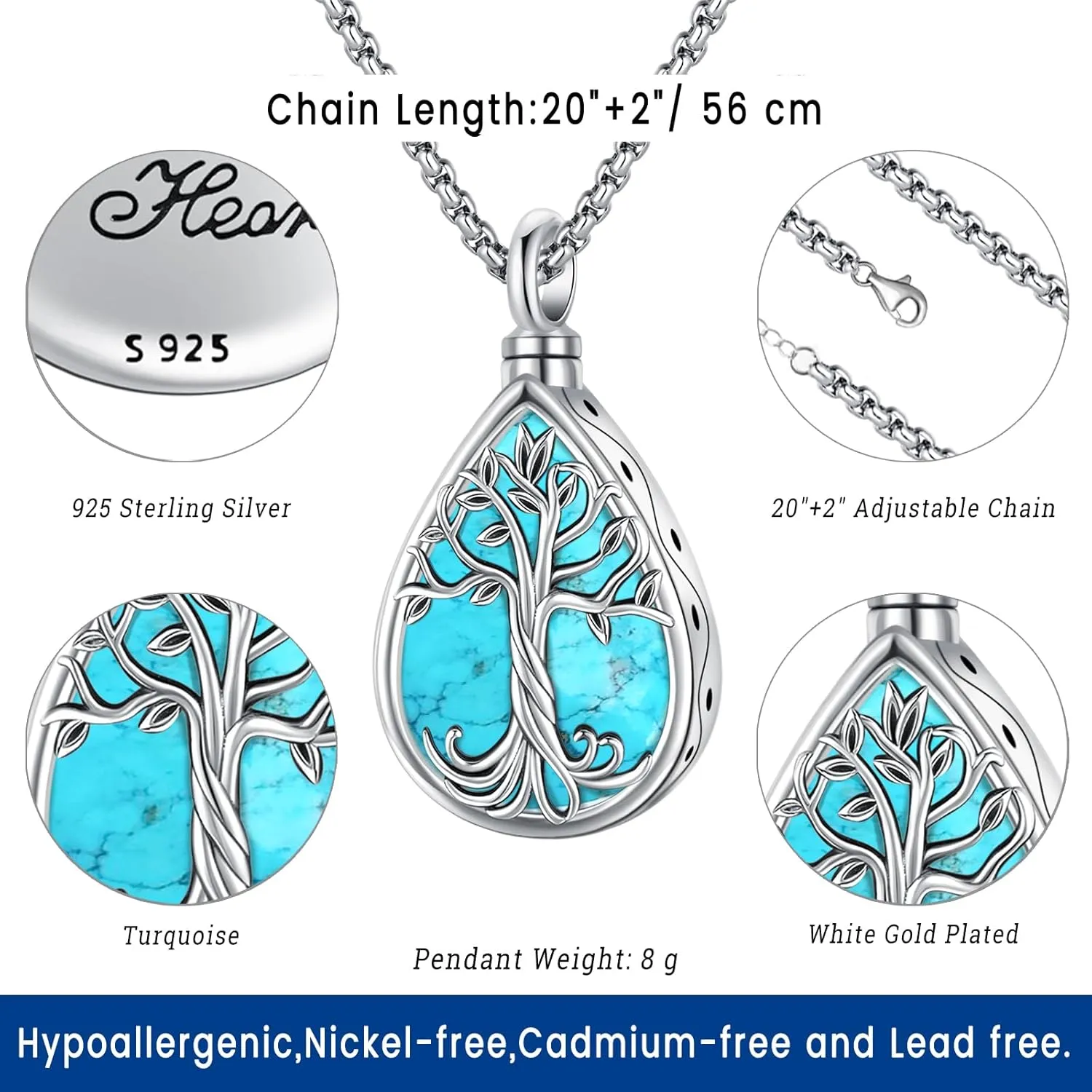 Eusense Cremation Jewelry for Ashes Urn Necklace to Put Ashes In 925 Sterling Silver Memorial Pendant Tree of Life Infinity Urn Necklaces for Ashes Necklace for Women Men