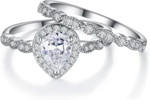 EVER FAITH Gorgeous Cubic Zirconia Bridal Prom Bands for Women, Engagement Teardrop Pear/Round/Heart Shaped Ring Set Wedding Promise Rings for Her