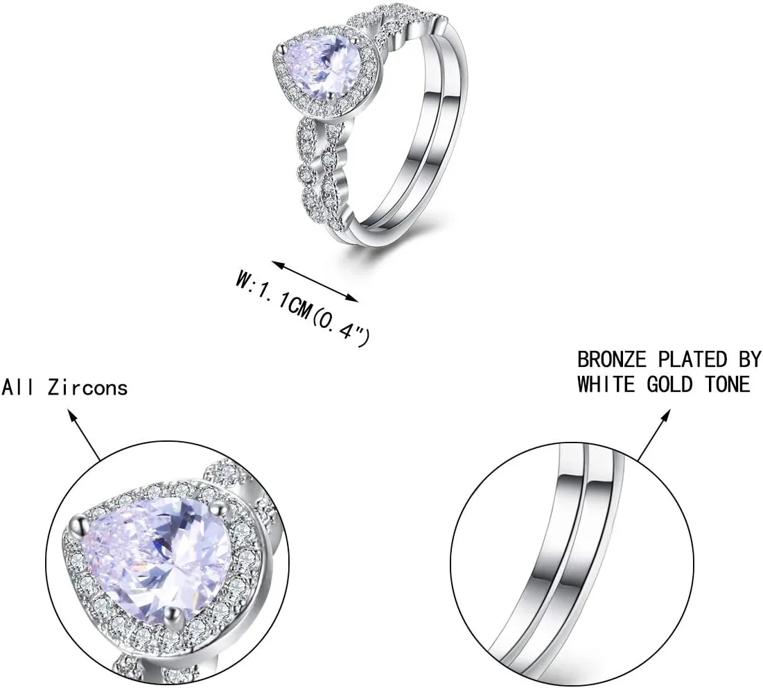 EVER FAITH Gorgeous Cubic Zirconia Bridal Prom Bands for Women, Engagement Teardrop Pear/Round/Heart Shaped Ring Set Wedding Promise Rings for Her
