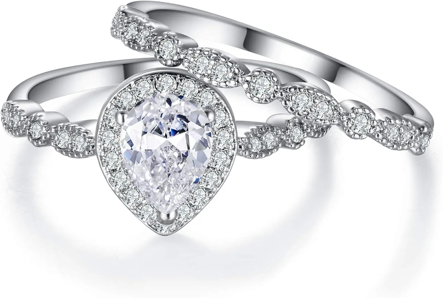 EVER FAITH Gorgeous Cubic Zirconia Bridal Prom Bands for Women, Engagement Teardrop Pear/Round/Heart Shaped Ring Set Wedding Promise Rings for Her