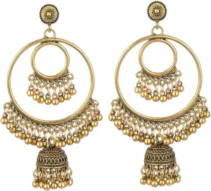 Exaggerate Hollow Circle Bali Bead Tassel Dangle Drop Earrings for Women Boho Retro Indian Jhumki Bell Lightweight Dangling Round Disc Stud Hypoallergenic Fashion Jewelry Gifts