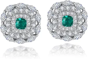 Exclusive Emerald Gem with Zircons Inlaid S925 Silver Stud Earrings Minimalist Fashion OL Silver Stud Earrings Jewelry Gift for Women