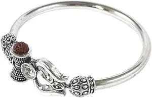 Export Store Spiritual Silver Plated Alloy Rudraksha Shiv Trishul Damroo Om Kada for Men. Adjustable Free Size Cuff Bracelets for Men & Women. (Pack Of 1)