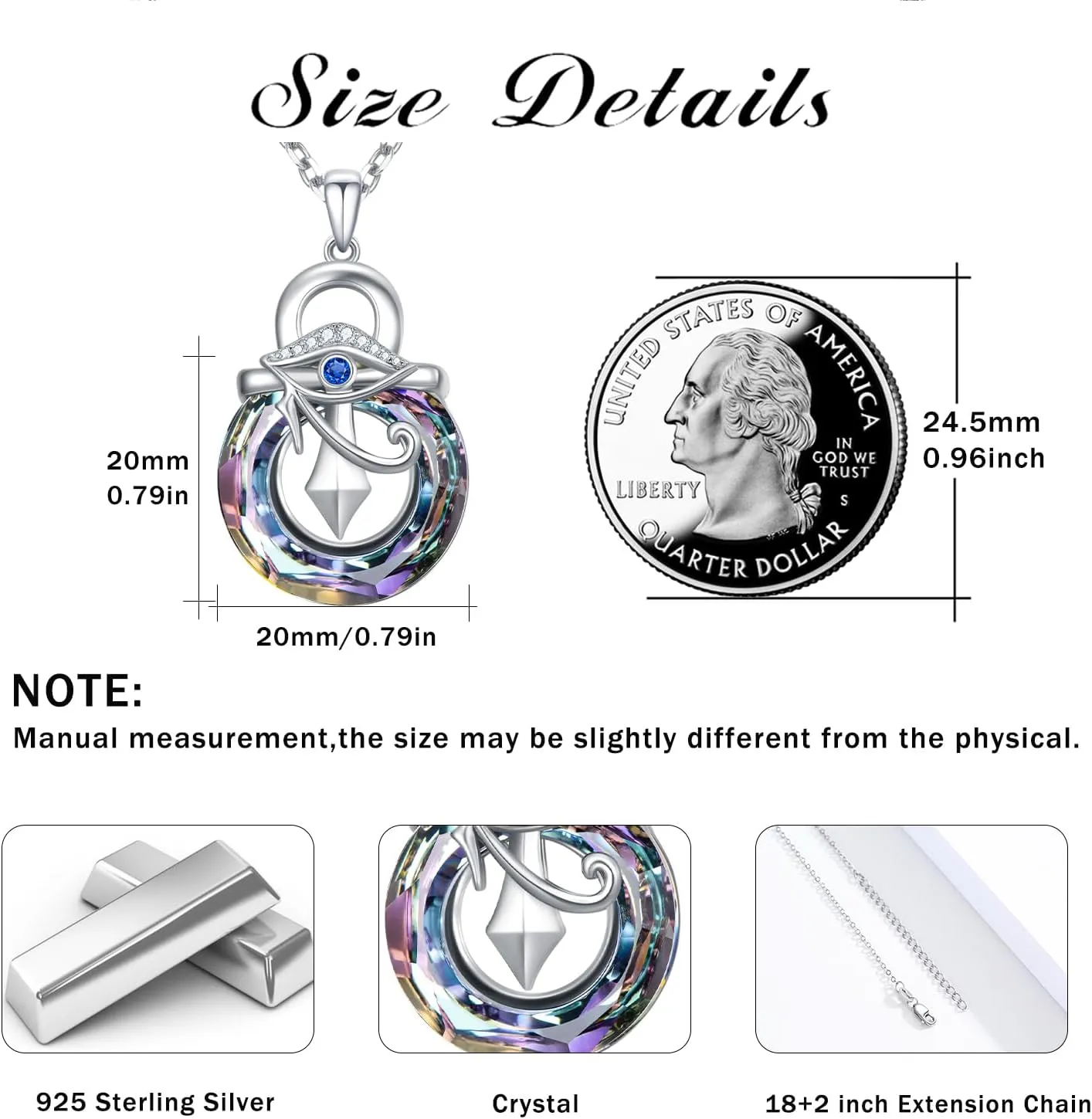 Eye of Horus Necklace for Women 925 Sterling Silver Ankh Cross Necklaces Egyptian Eye Crystal Pendant Religious Jewelry Birthday Mother's Day Gifts for Her Women Mom Wife Daughter