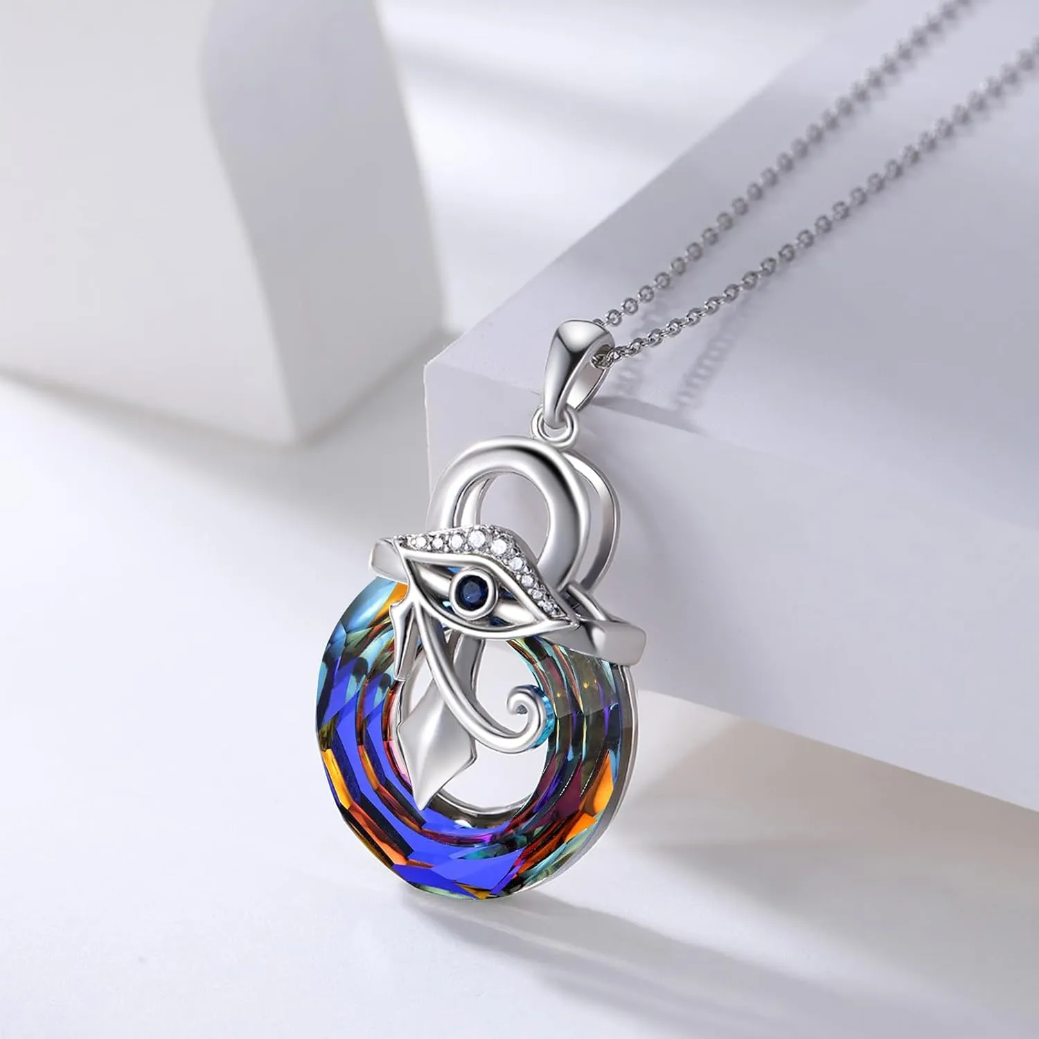Eye of Horus Necklace for Women 925 Sterling Silver Ankh Cross Necklaces Egyptian Eye Crystal Pendant Religious Jewelry Birthday Mother's Day Gifts for Her Women Mom Wife Daughter