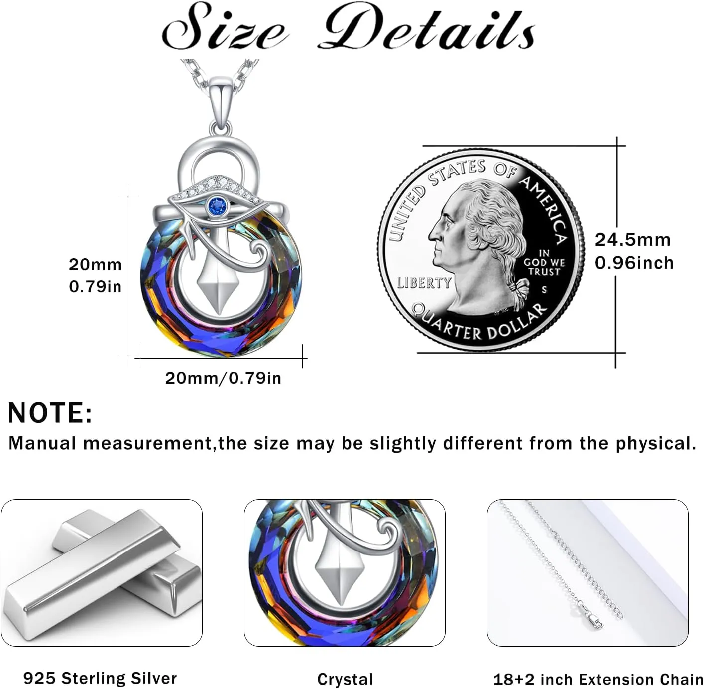 Eye of Horus Necklace for Women 925 Sterling Silver Ankh Cross Necklaces Egyptian Eye Crystal Pendant Religious Jewelry Birthday Mother's Day Gifts for Her Women Mom Wife Daughter