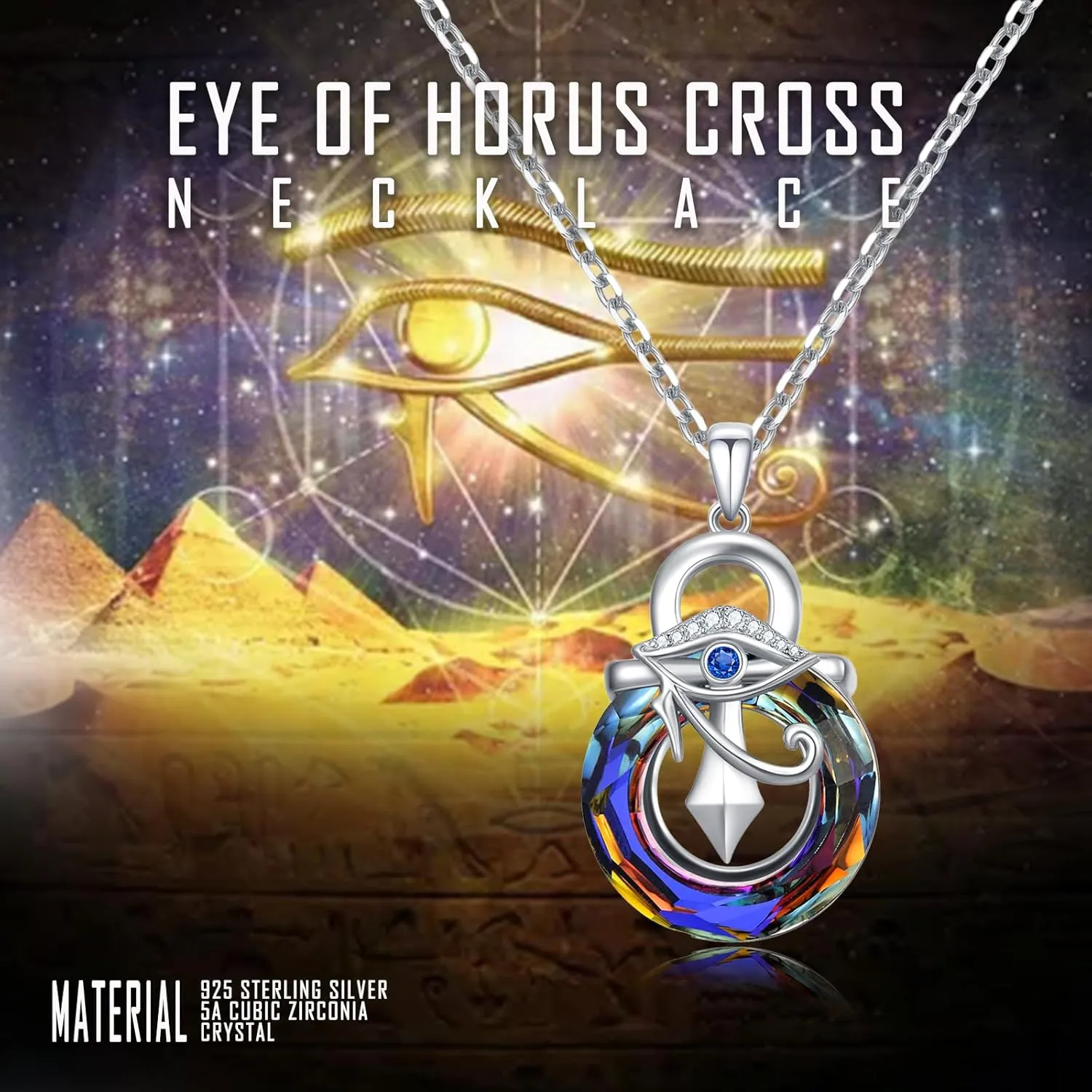 Eye of Horus Necklace for Women 925 Sterling Silver Ankh Cross Necklaces Egyptian Eye Crystal Pendant Religious Jewelry Birthday Mother's Day Gifts for Her Women Mom Wife Daughter