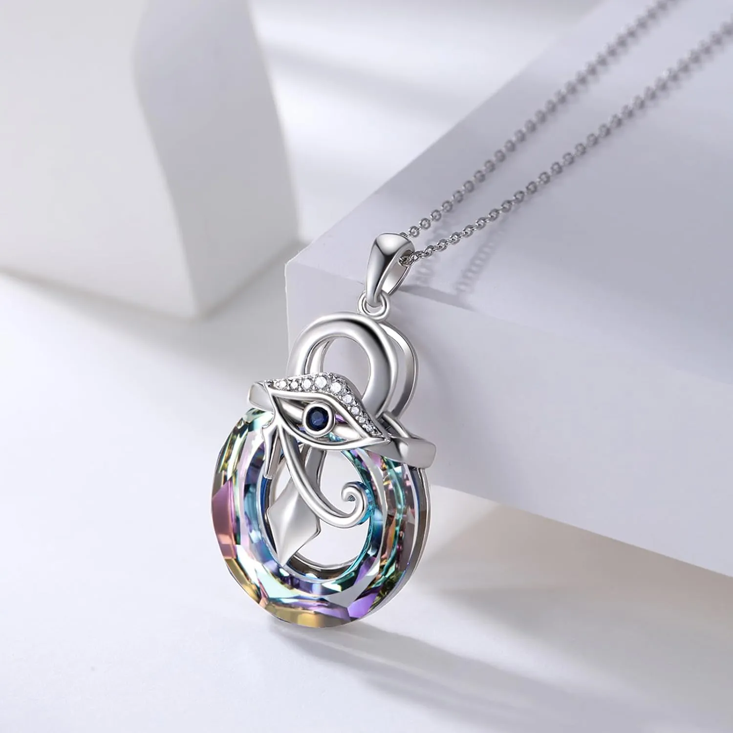 Eye of Horus Necklace for Women 925 Sterling Silver Ankh Cross Necklaces Egyptian Eye Crystal Pendant Religious Jewelry Birthday Mother's Day Gifts for Her Women Mom Wife Daughter