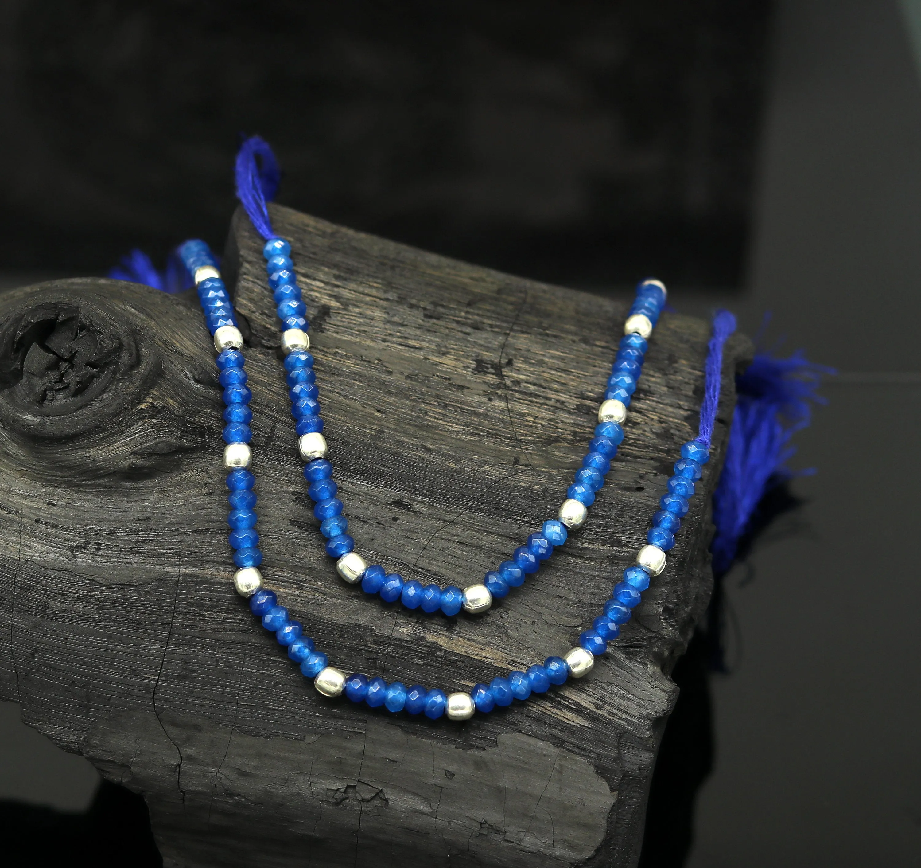 Fabulous threads anklets semi precious blue stone and 925 silver beads, custom made ankle bracelet, pretty gift modern beaded jewelry ank251