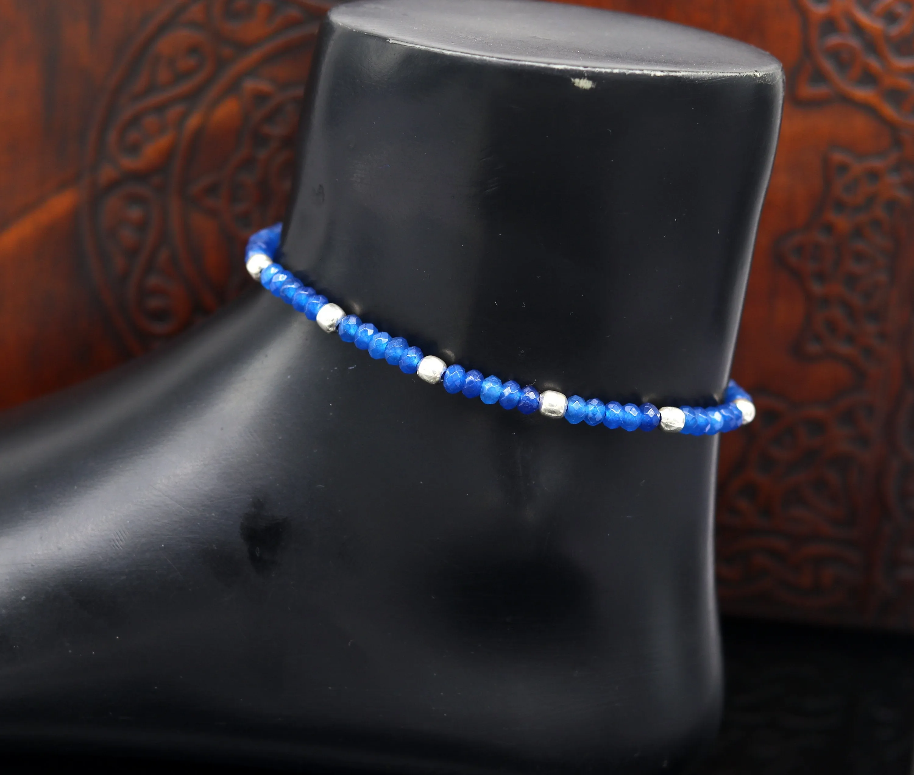 Fabulous threads anklets semi precious blue stone and 925 silver beads, custom made ankle bracelet, pretty gift modern beaded jewelry ank251