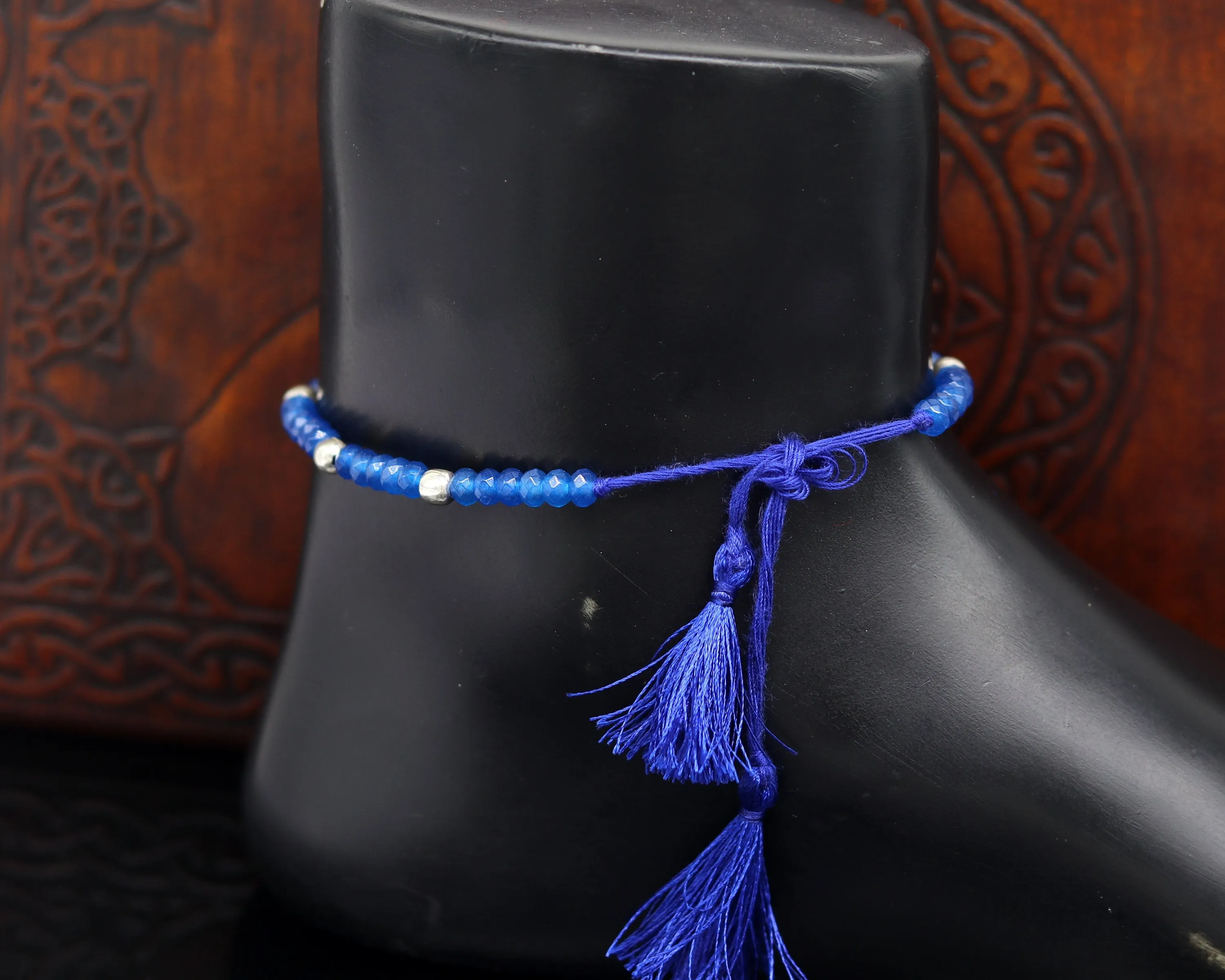 Fabulous threads anklets semi precious blue stone and 925 silver beads, custom made ankle bracelet, pretty gift modern beaded jewelry ank251