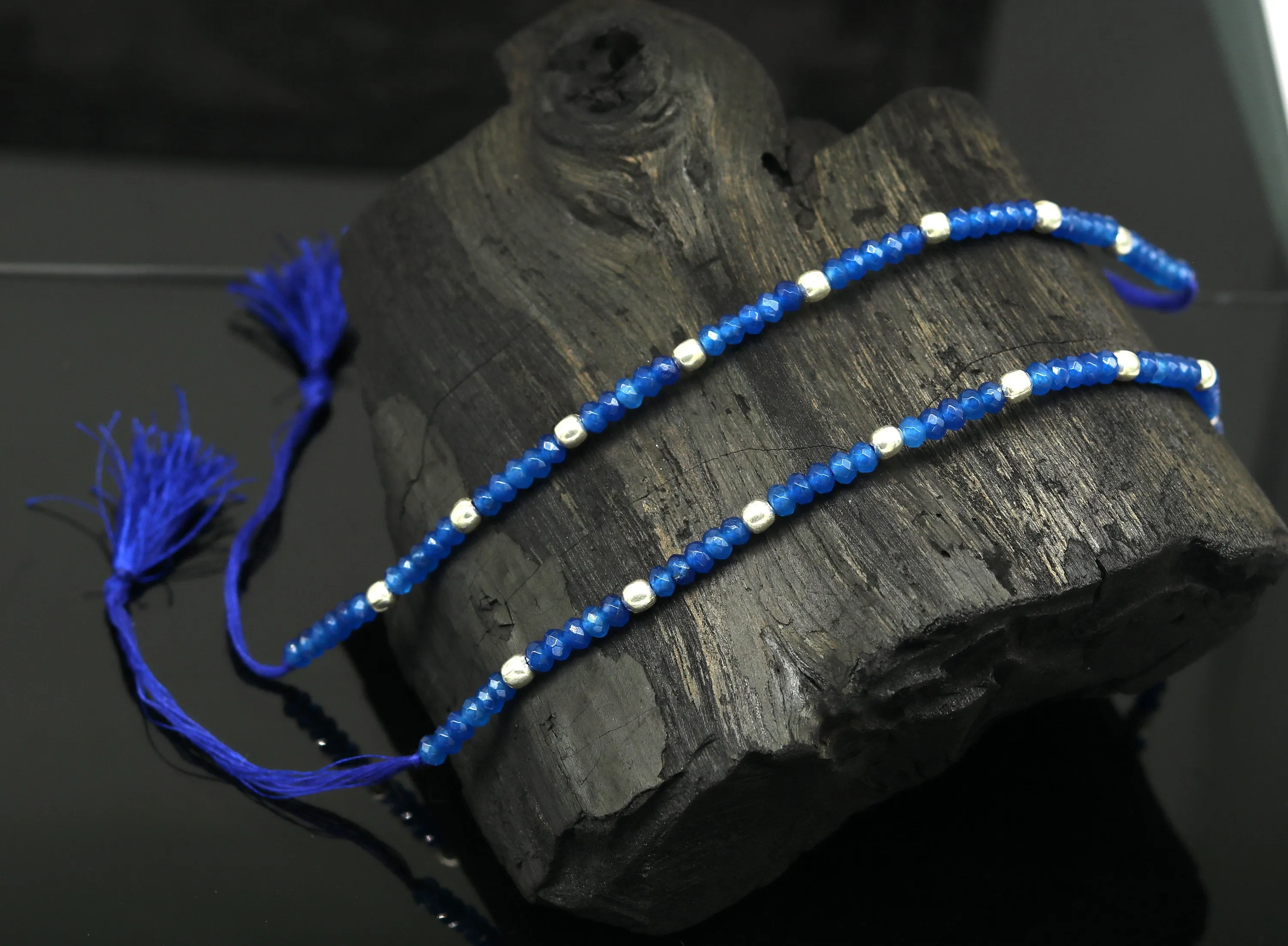 Fabulous threads anklets semi precious blue stone and 925 silver beads, custom made ankle bracelet, pretty gift modern beaded jewelry ank251