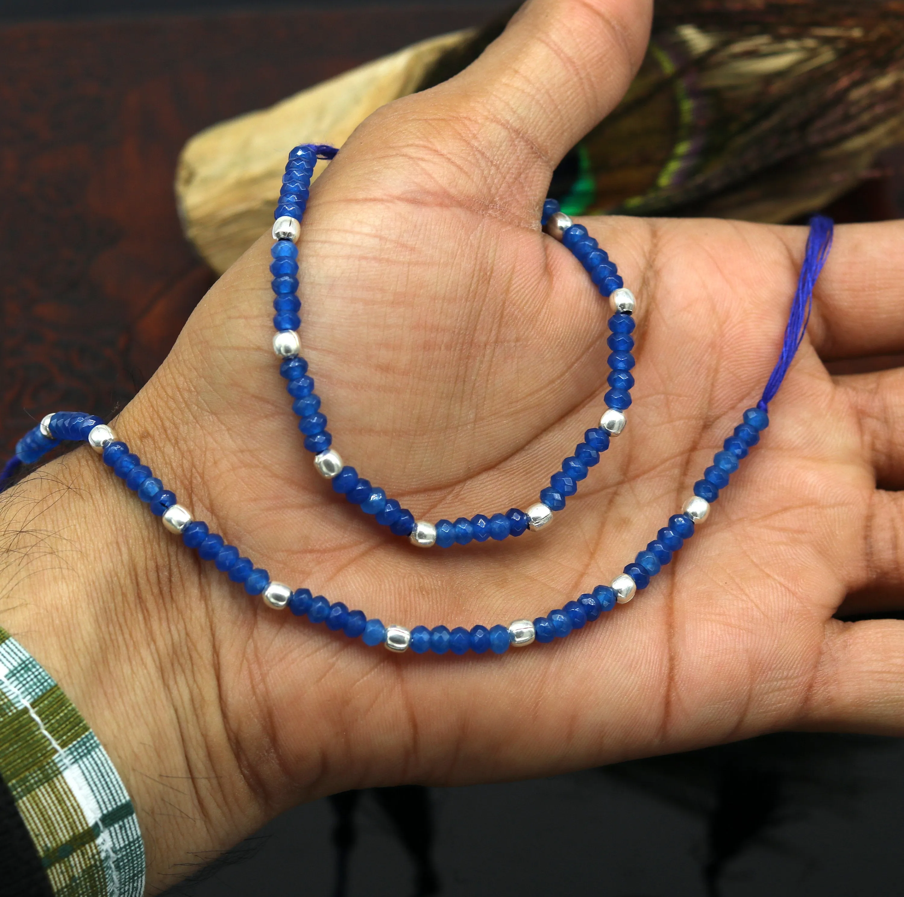 Fabulous threads anklets semi precious blue stone and 925 silver beads, custom made ankle bracelet, pretty gift modern beaded jewelry ank251