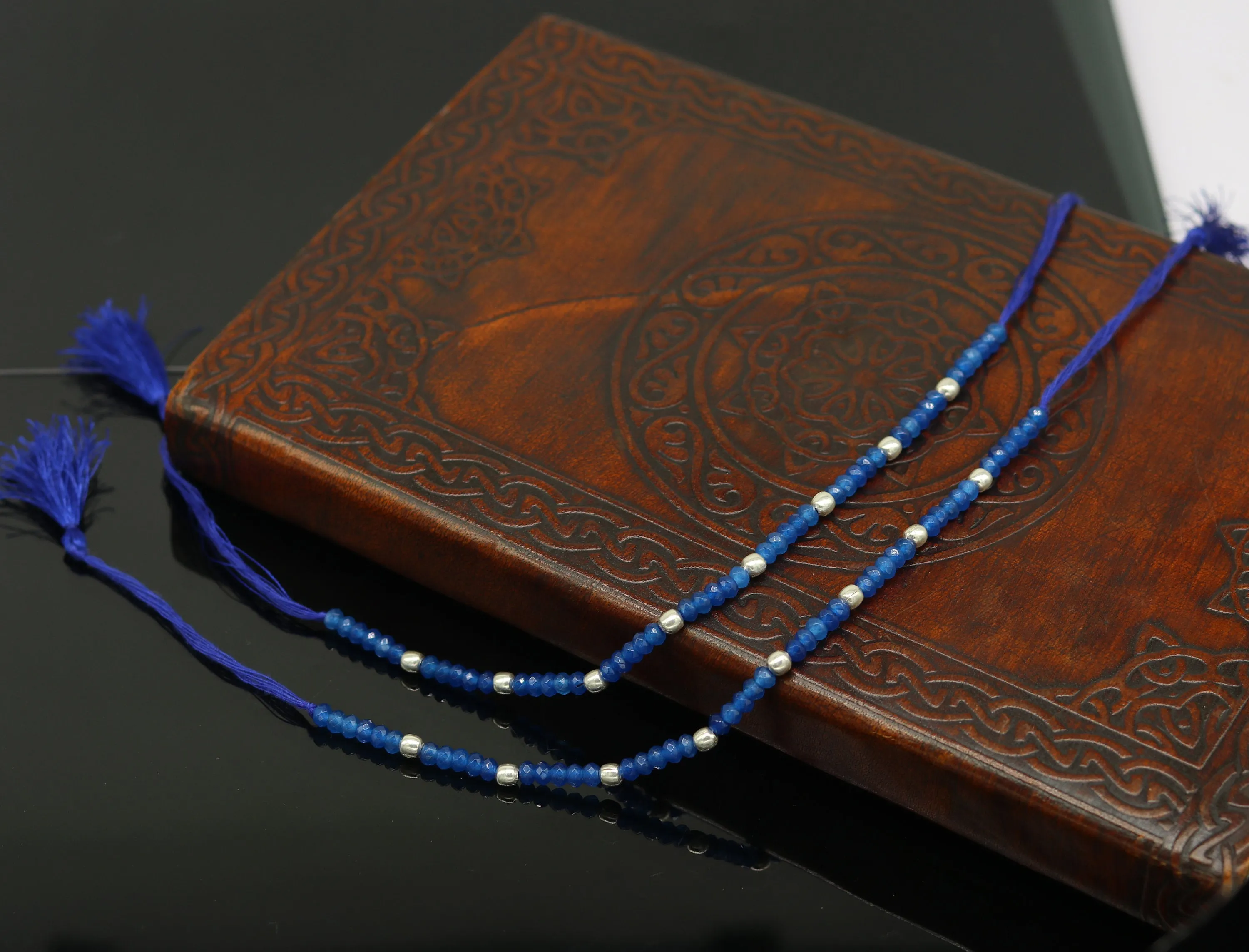 Fabulous threads anklets semi precious blue stone and 925 silver beads, custom made ankle bracelet, pretty gift modern beaded jewelry ank251