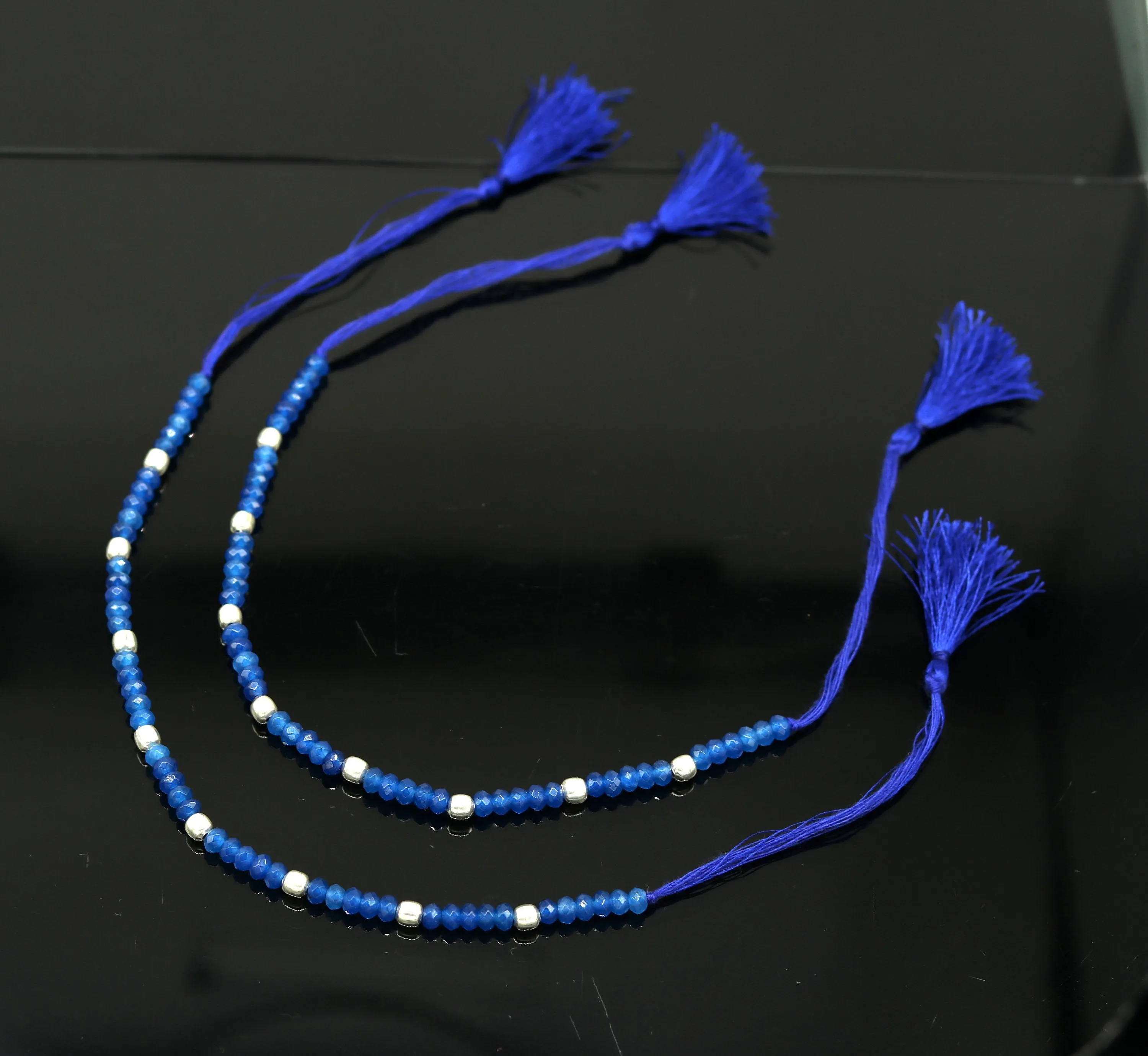 Fabulous threads anklets semi precious blue stone and 925 silver beads, custom made ankle bracelet, pretty gift modern beaded jewelry ank251