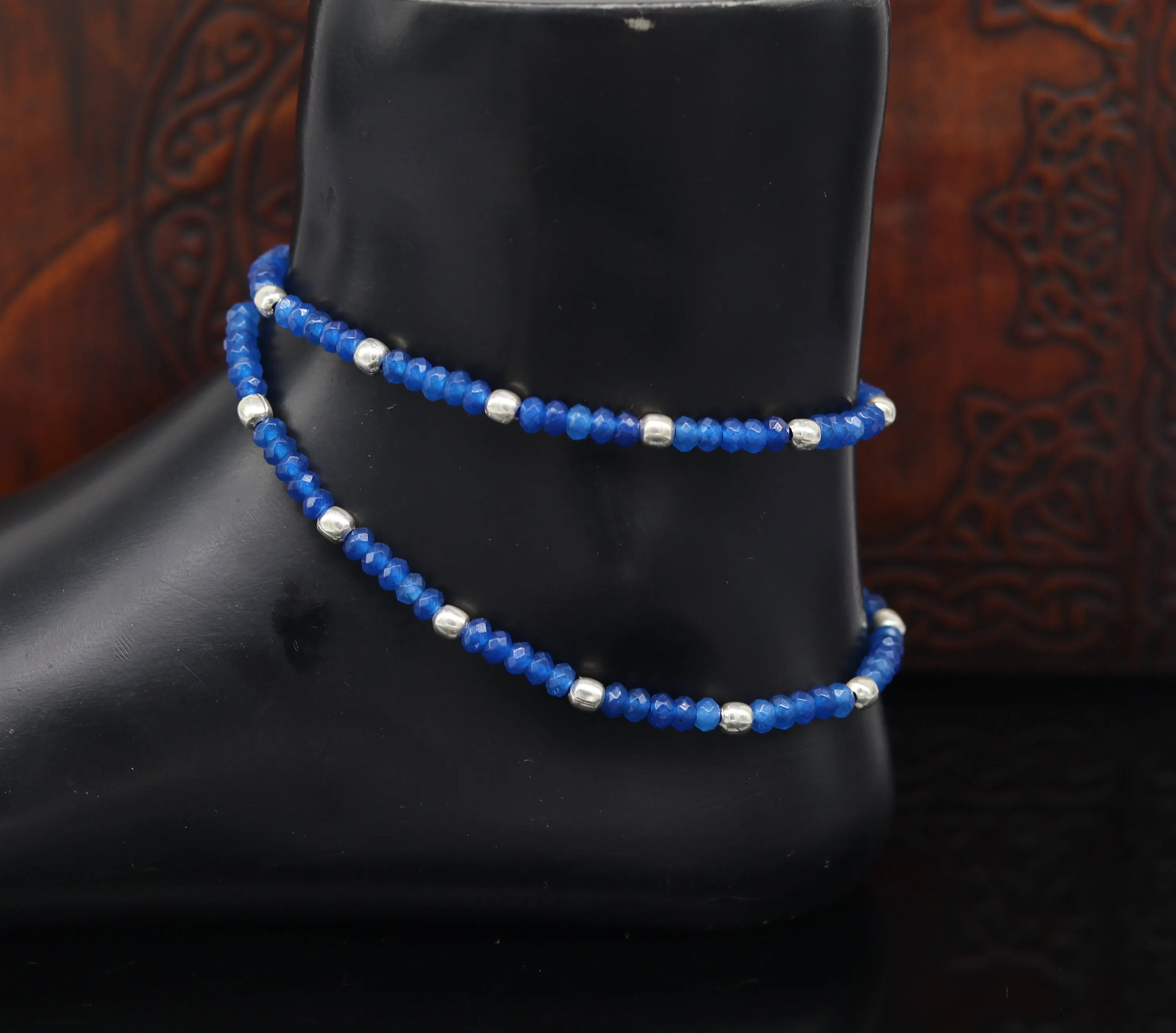 Fabulous threads anklets semi precious blue stone and 925 silver beads, custom made ankle bracelet, pretty gift modern beaded jewelry ank251