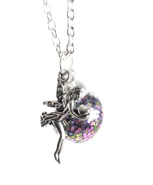Fairy Glitter Pixie Holding Heart Charm and Glass Globe Glitter Charm Jewelry Necklace Women and Girls Birthday Friendship by Dorinta | Gift Box included. (1 gift set)