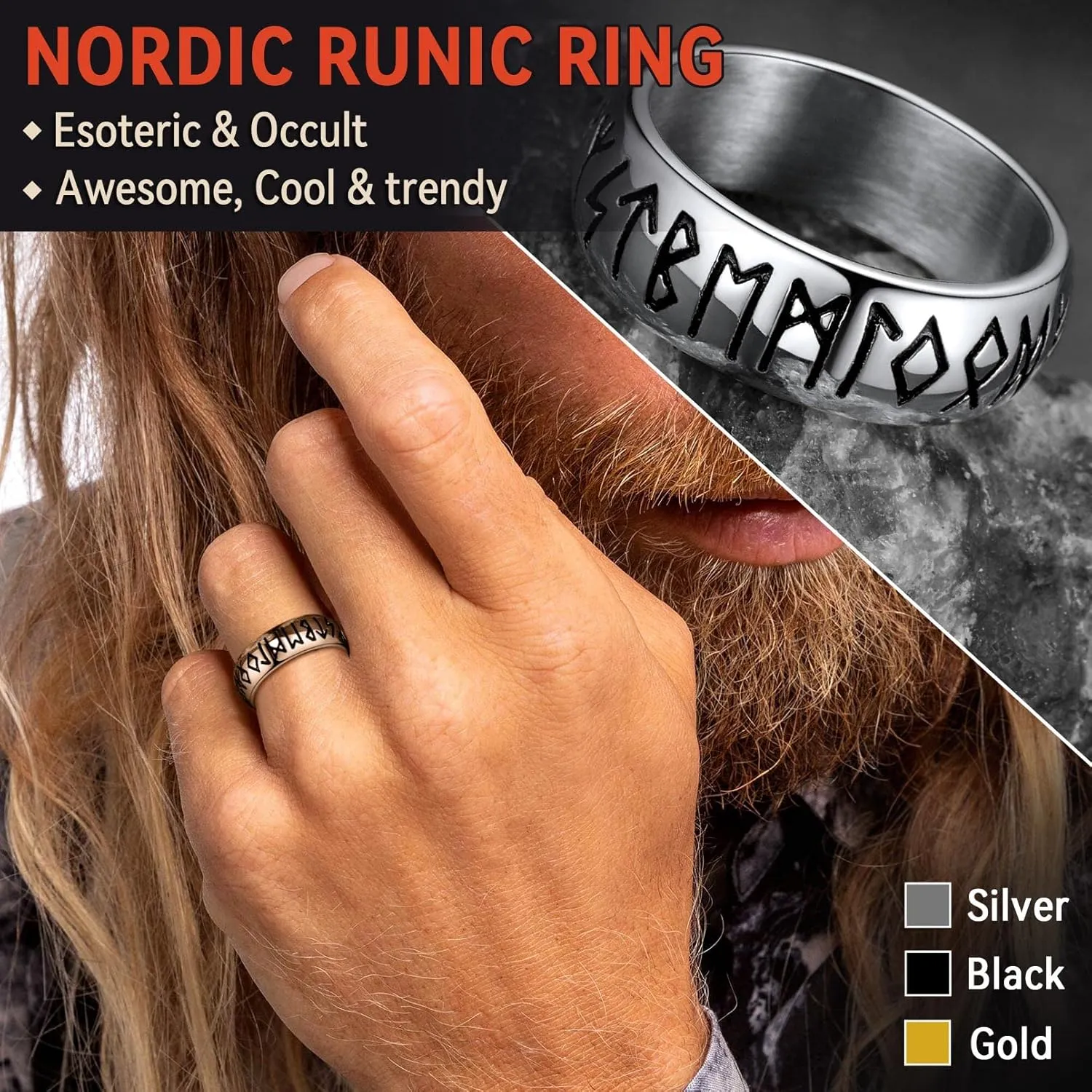FaithHeart Norse Viking Spinner Runes Ring Stainless Steel/Gold Plated Rotatable Band Rings for Men Women- Can Personalized Engrave