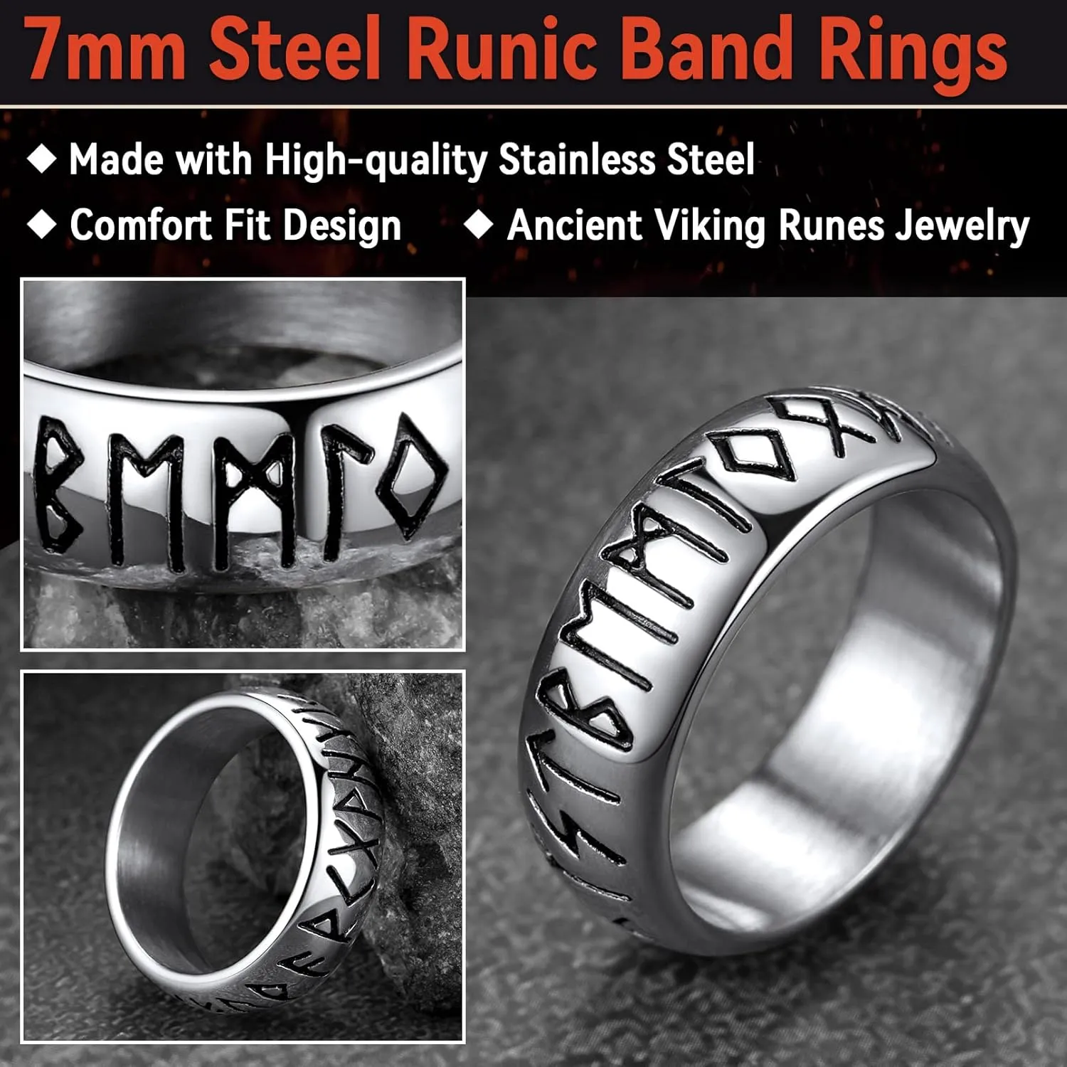 FaithHeart Norse Viking Spinner Runes Ring Stainless Steel/Gold Plated Rotatable Band Rings for Men Women- Can Personalized Engrave