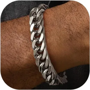 FaithHeart Stainless Steel Cuban Link Bracelet for Men, Gold Plated/Black/Silver Mens Chain Bracelet 8/12/17mm Width, 7.5/8.3/9.1 Inch Length Sturdy Wrist Bracelets Hip Hop Jewelry, with Gift Box