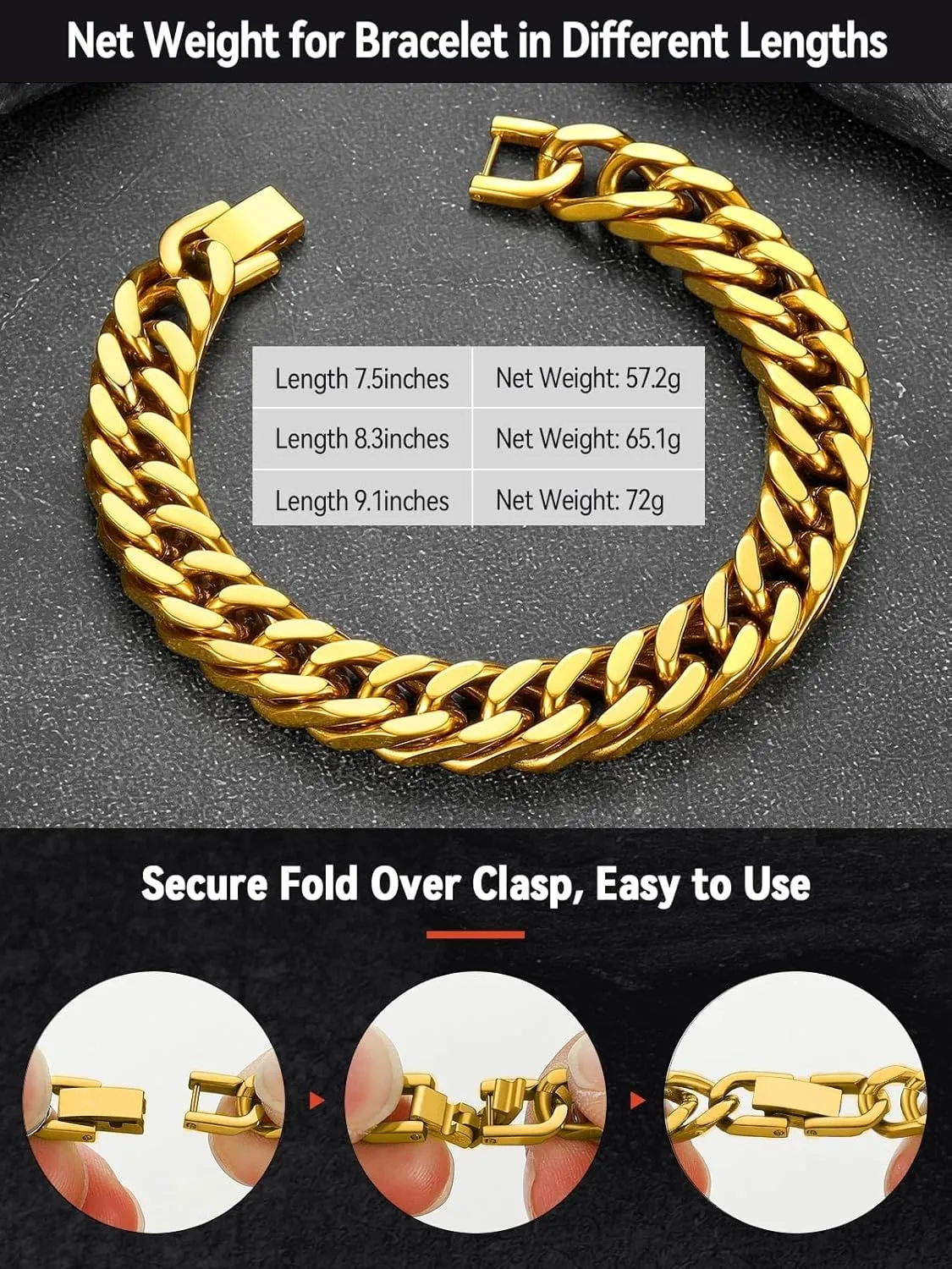 FaithHeart Stainless Steel Cuban Link Bracelet for Men, Gold Plated/Black/Silver Mens Chain Bracelet 8/12/17mm Width, 7.5/8.3/9.1 Inch Length Sturdy Wrist Bracelets Hip Hop Jewelry, with Gift Box