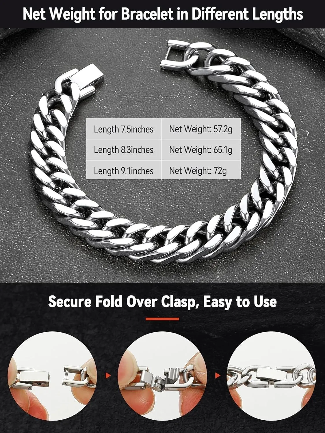 FaithHeart Stainless Steel Cuban Link Bracelet for Men, Gold Plated/Black/Silver Mens Chain Bracelet 8/12/17mm Width, 7.5/8.3/9.1 Inch Length Sturdy Wrist Bracelets Hip Hop Jewelry, with Gift Box