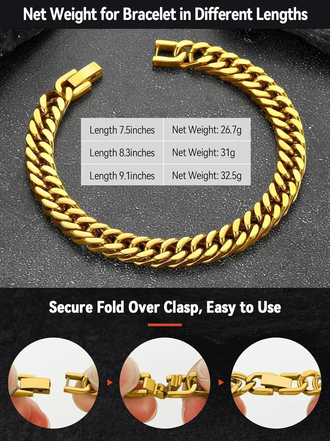 FaithHeart Stainless Steel Cuban Link Bracelet for Men, Gold Plated/Black/Silver Mens Chain Bracelet 8/12/17mm Width, 7.5/8.3/9.1 Inch Length Sturdy Wrist Bracelets Hip Hop Jewelry, with Gift Box